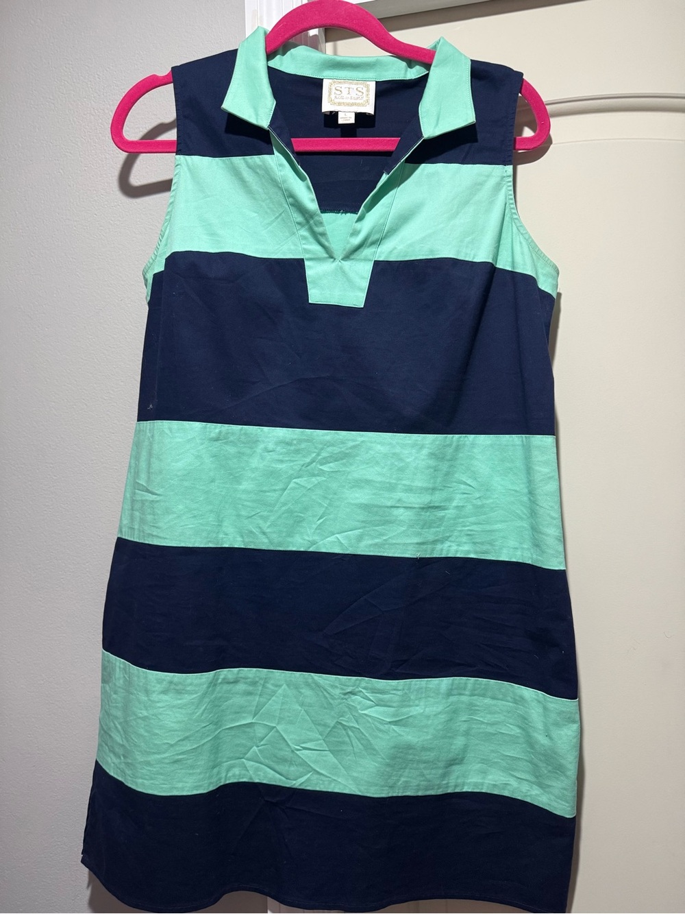 Sail to Sable Navy and Mint Striped Sleeveless Polo Dress